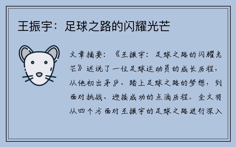 王振宇：足球之路的闪耀光芒